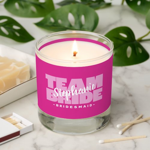 Team Bride Bridal Party Bridesmaid Name Favor Pink Scented Candle