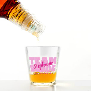 Team Bride Bridal Party Name Bridesmaid Pink Favor Shot Glass
