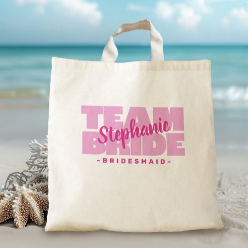 Team Bride Bridal Party Name Bridesmaid Pink Retro Tote Bag