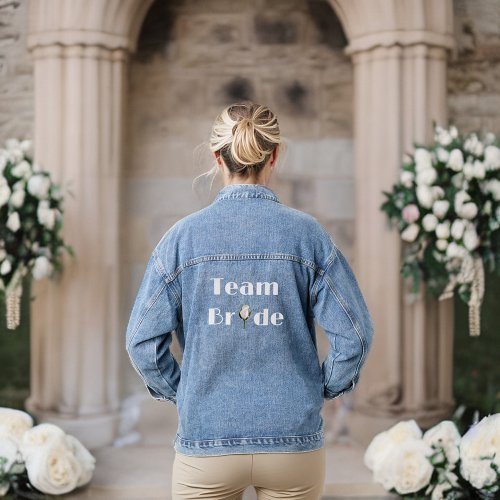 Team Bride _ Bridal Party White Glittery Look Rose Denim Jacket