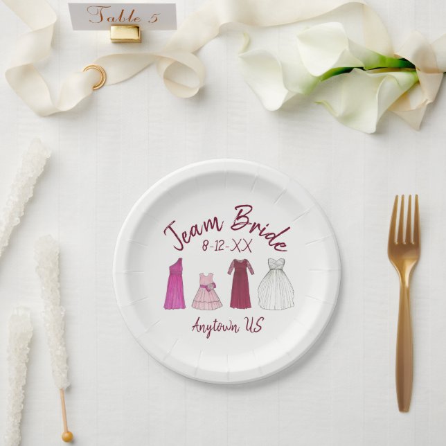 Team Bride Bridal Shower Bachelorette Party Gowns Paper Plates (Wedding)