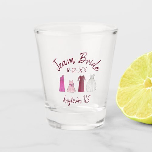 Team Bride Bridal Shower Bachelorette Party Gowns Shot Glass