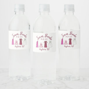 Team Bride Bridal Shower Bachelorette Party Gowns Water Bottle Label