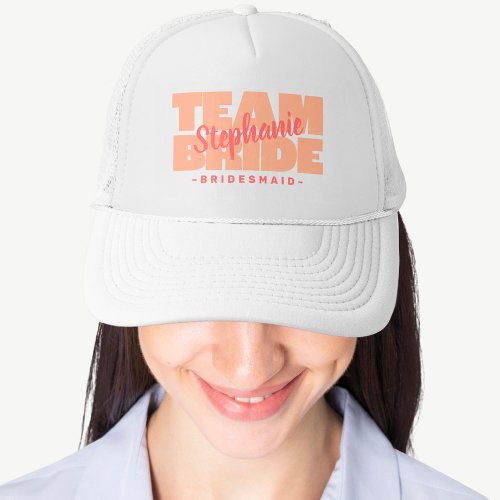 Team Bride Bridesmaid Wedding Party Retro Peach Trucker Hat