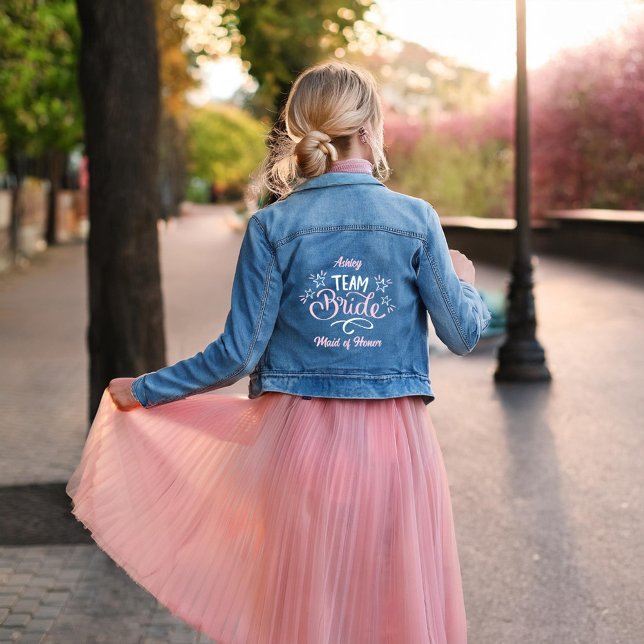 "Team Bride" Bridesmaids Maid of Honor Custom Denim Jacket (Creator Uploaded)
