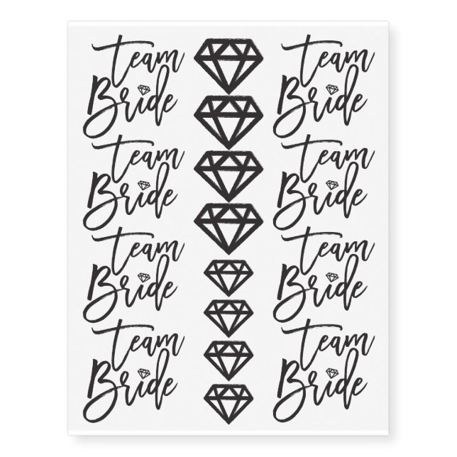 Team Bride Brush Diamonds Bridal Party Temp Tattoo (Front)