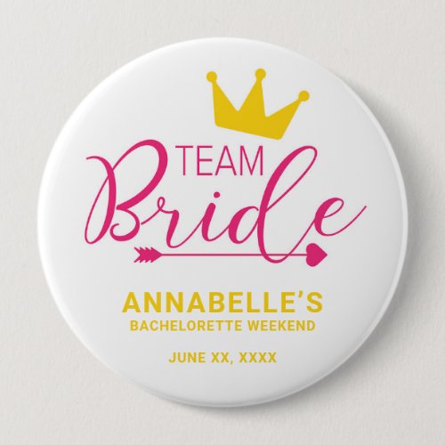 Team Bride Button Crown Cupid Arrow Heart Button