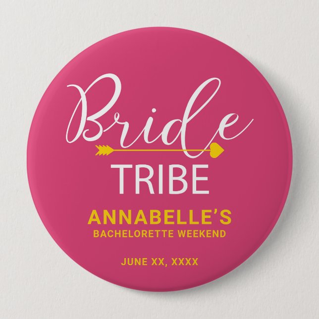 Team Bride Button. Hot Pink Cupid Arrow, Heart  Button (Front)