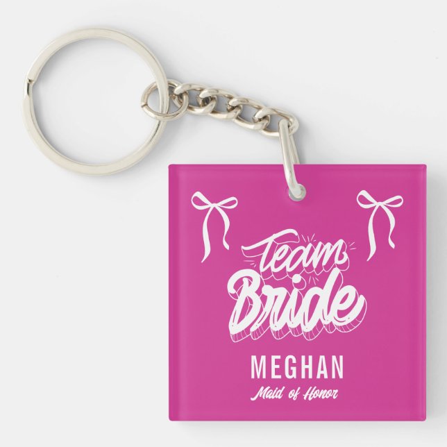 Team Bride Coquette Bow Bridesmaid Gift Keychain (Front)