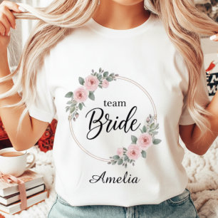 Team Bride Custom Elegant Pink Floral Gold Wedding Tri-Blend Shirt