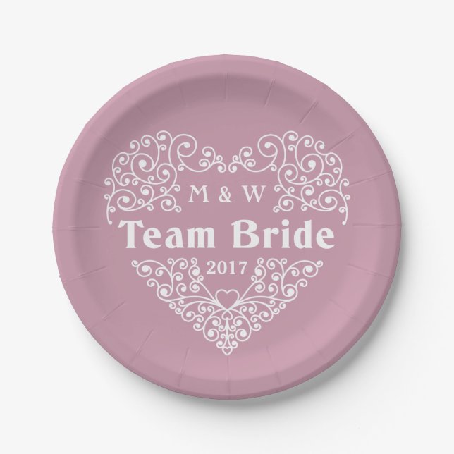 Team Bride custom monograms & year paper plates (Front)