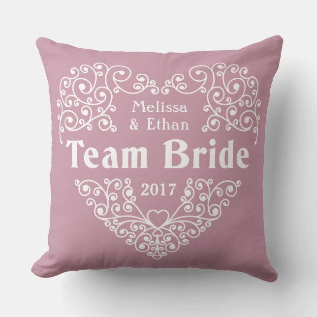 Team Bride custom names & year wedding pillows (Front)