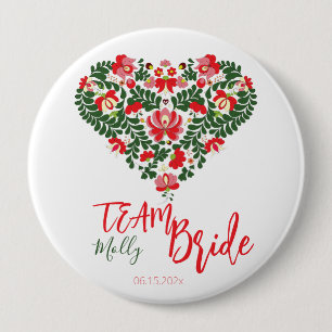 Team Bride Custom Script Hungarian Matyo Folk  Button