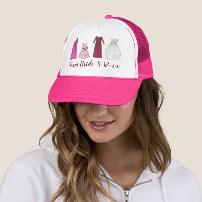 TEAM BRIDE Custom Wedding Date Bridal Party Gown Trucker Hat (In Situ)