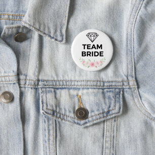 Team Bride Diamond and Flowers Button Pin