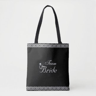 Team Bride, Diamond Ring & White Lace on Black