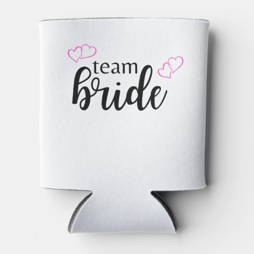 Team Bride Double Heart _ black lettering Can Cooler