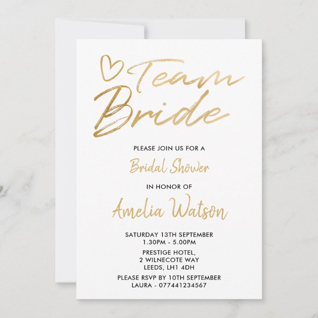 Team Bride Faux gold bridal shower invite (Front)