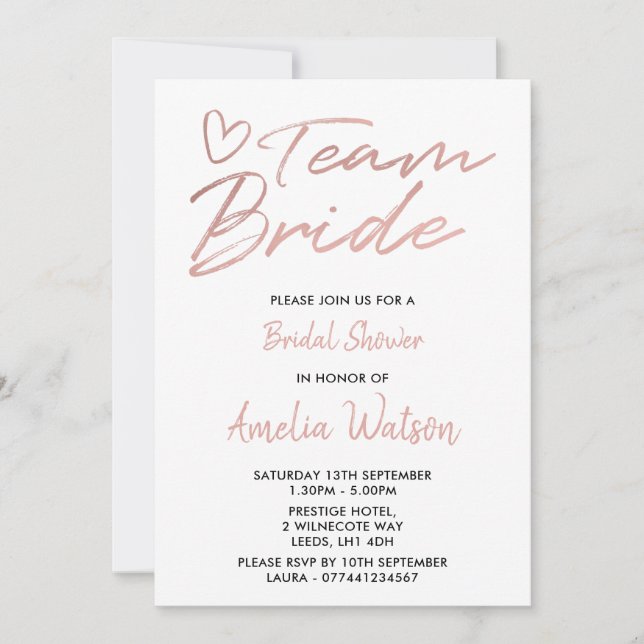 Team Bride Faux rosegold bridal shower invite (Front)
