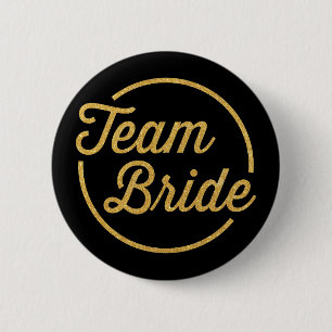 {Team Bride} Glittery Gold Pinback Button