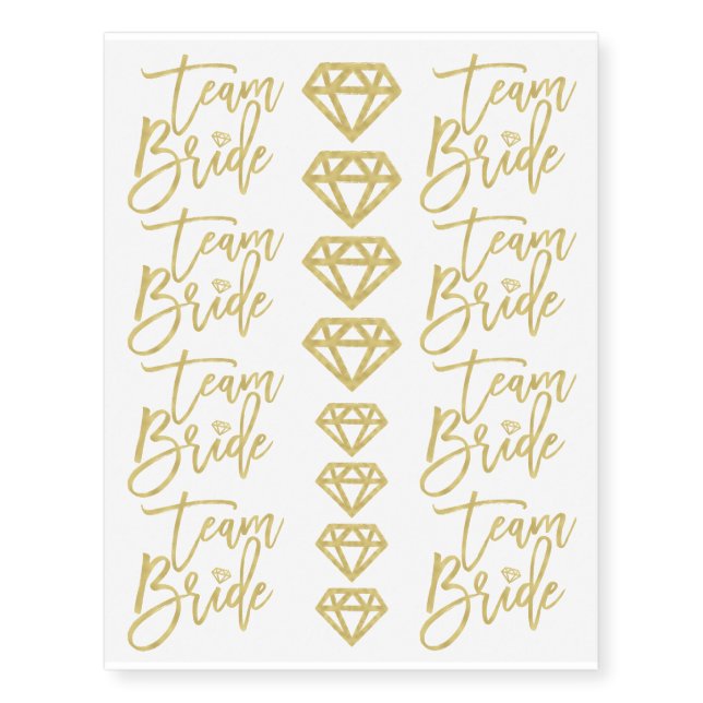 Team Bride Gold Diamond Bridal Party Temp Tattoo (Front)