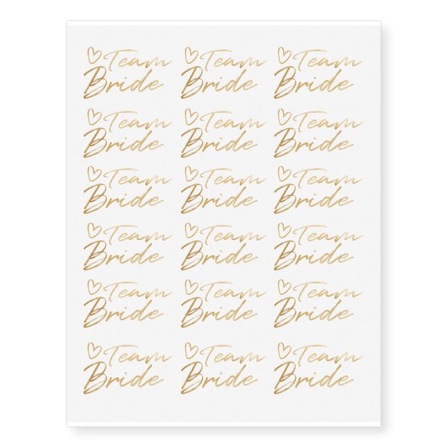 Team Bride - Gold faux foil temporary tattoo (Front)