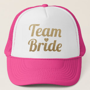 Team Bride Gold Glitter Hot Pink Trucker Hat