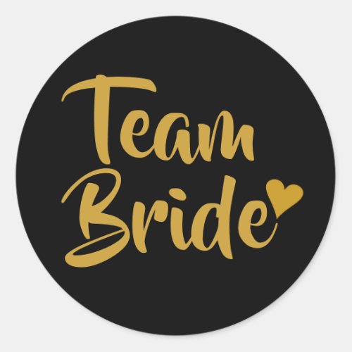 Team Bride Gold Heart Bridal Shower Classic Round Sticker
