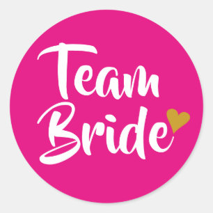Team Bride Gold Heart Classic Round Sticker