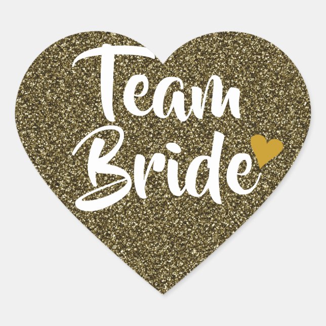 Team Bride Gold Heart Glitter Heart Sticker (Front)