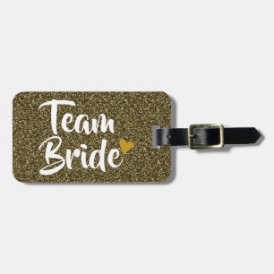 Team Bride Gold Heart Glitter Luggage Tag