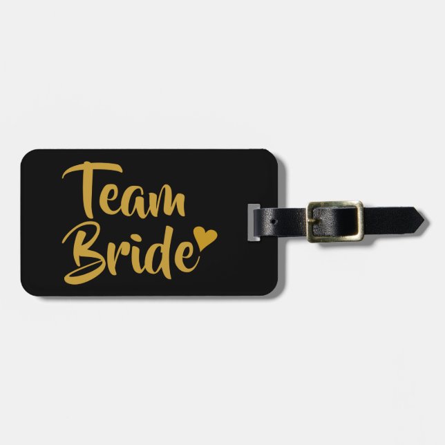 Team Bride Gold Heart Luggage Tag (Front Horizontal)