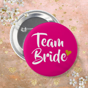 Team Bride Gold Heart Pink And Gold Button