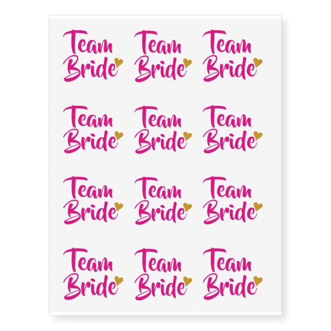 Team Bride Gold Heart Temporary Tattoos (Front)