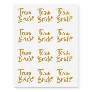 Team Bride Gold Heart Temporary Tattoos