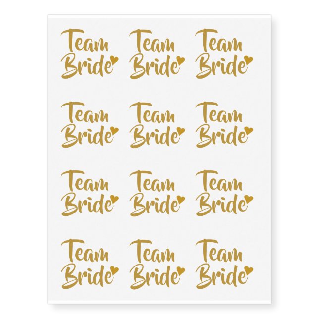 Team Bride Gold Heart Temporary Tattoos (Front)