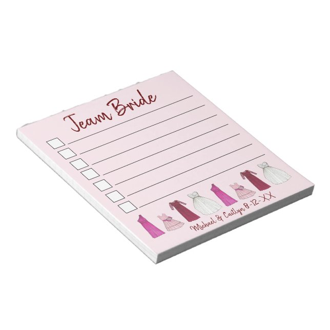TEAM BRIDE Gown Wedding Bridal Shower Bachelorette Notepad (Angled)