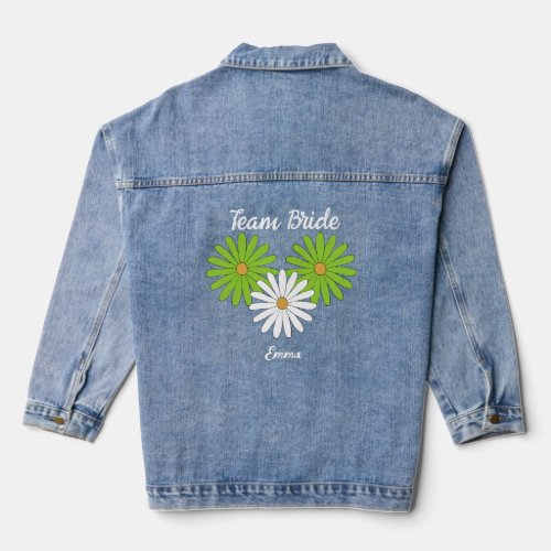 Team Bride  Green Daisies  White Daisy Wedding Denim Jacket