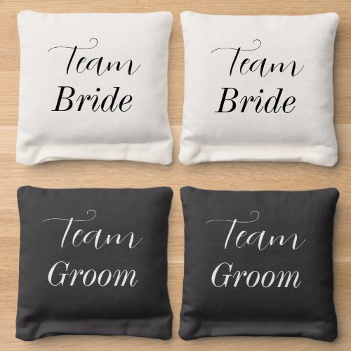 Team Bride Groom Black White Cornhole Bags