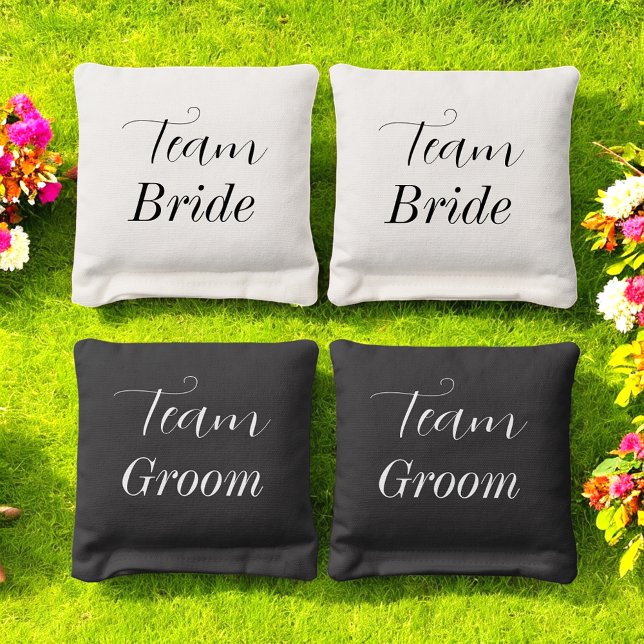 Team Bride Groom Black White Cornhole Bags (Creator Uploaded)
