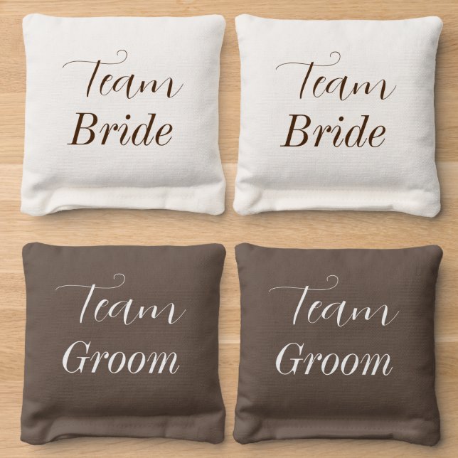 Team Bride Groom Brown Terracotta Wedding Cornhole Bags (Wood)