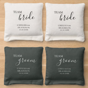 Team Bride Groom Dark Green Rustic Wedding Custom Cornhole Bags