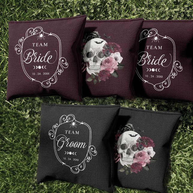 Team Bride & Groom Halloween Gothic Floral Skull Cornhole Bags (Team Bride & Groom Halloween Gothic Floral Skull Cornhole Bags)