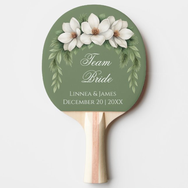 Team Bride Groom Magnolia Winter Wedding Pine Tree Ping Pong Paddle (Front)