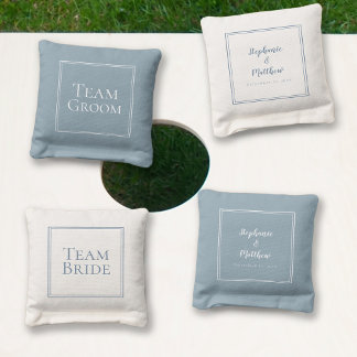 Team Bride & Groom Wedding Engagement Blue White Cornhole Bags