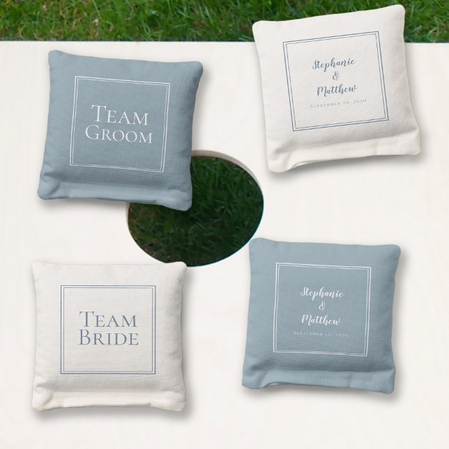 Team Bride & Groom Wedding Engagement Blue White Cornhole Bags (Team Bride & Groom Wedding Engagement Blue White Cornhole Game Bags)
