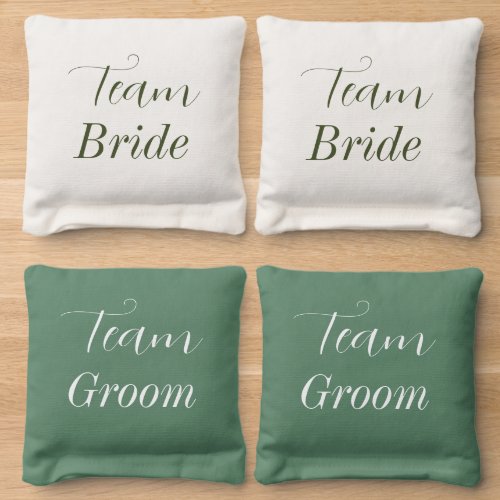 Team Bride Groom Wedding Greenery Cornhole Bags