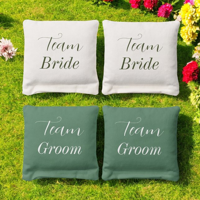 Team Bride Groom Wedding Greenery Cornhole Bags (Creator Uploaded)