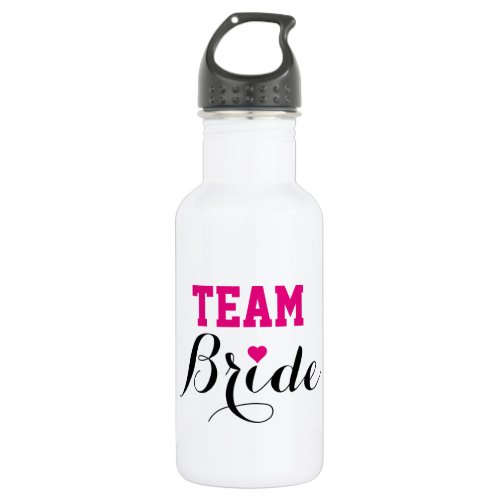 Team Bride Hot Pink Heart Water Bottle W