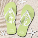 Team Bride Lime and White Personalized Flip Flops<br><div class="desc">Lime green and white - or any color - flip flops personalized with your name and "Team Bride" or any wording you choose. Great bridesmaid gift, bachelorette party, flat shoes for the wedding reception, or a fun bridal shower favor. Change the color straps and footbed, too! More colors done for...</div>